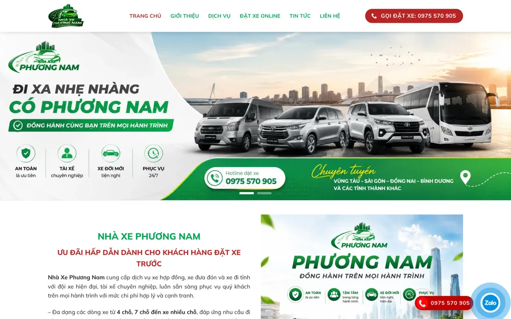 Website nhà xe Phương Nam