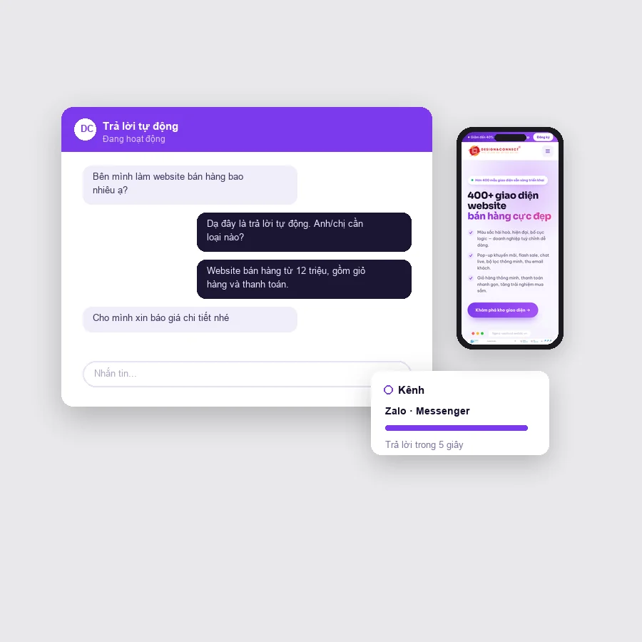 Khung trả lời tự động trên Zalo và Messenger