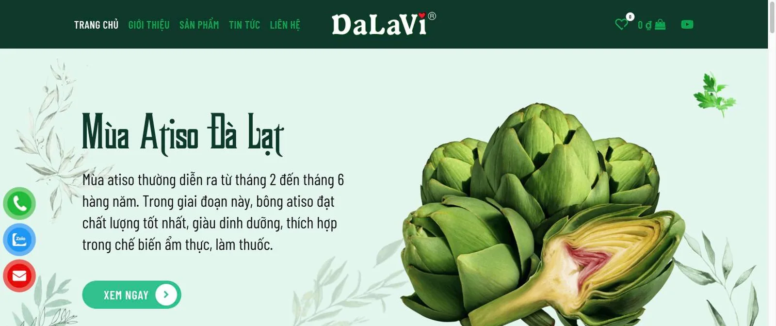 Atiso Đà Lạt DaLaVi: website chuyên một loại đặc sản, bán theo mùa và theo nhiều dạng sản phẩm
